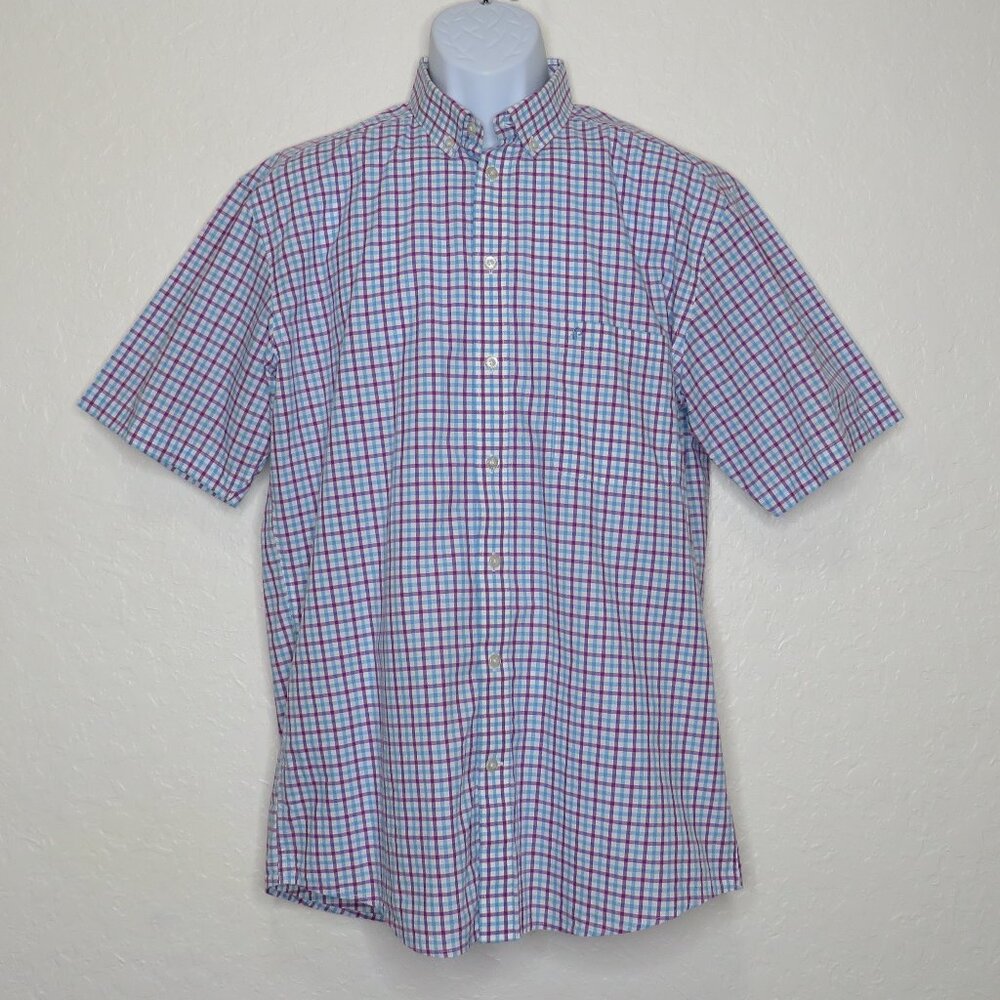 Fernando‎ Pena* Men's Short Sleeve Button Down Curved Hem Pocket Shirt~ Medium